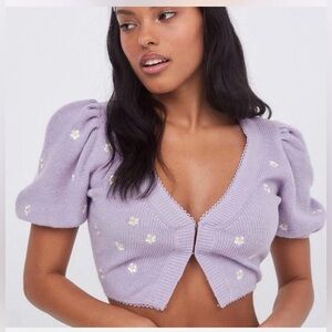 NWT For Love and Lemons Embroidered Buds Cardi
Lavender
Coquette
Puff Sleeve
XS
